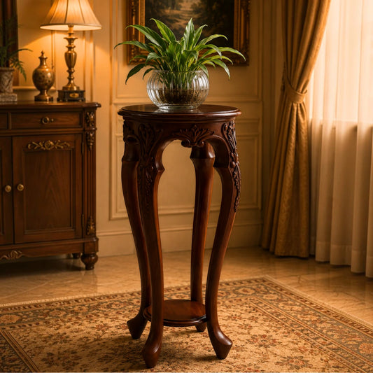 Handcrafted Carved Wood Plant & Display Stand